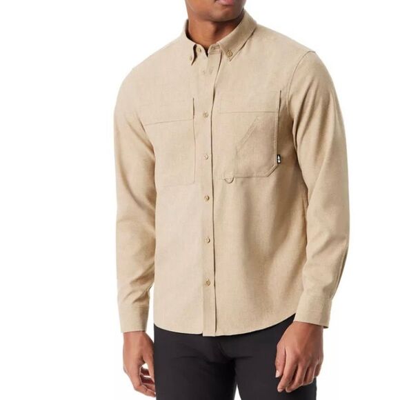 NWT  Bass Outdoor Men's Heathered Flannel Sandy Beige color, Button-Down Shirt. - Picture 4 of 16